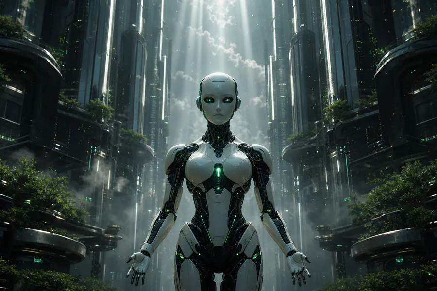 Friendly Humanoid Robot In Futuristic City Robots Wallpaper  1 4K