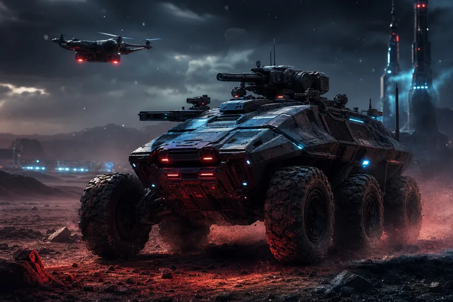 Futuristic Armored Vehicle In Desert Military Wallpaper  1 4K