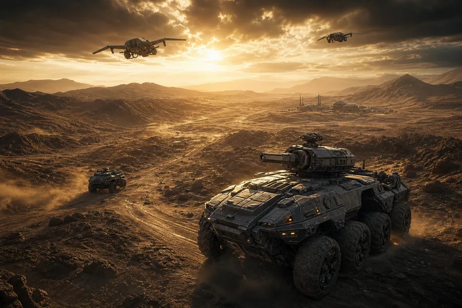 Futuristic Armored Vehicle In Desert Military Wallpaper  1 4K
