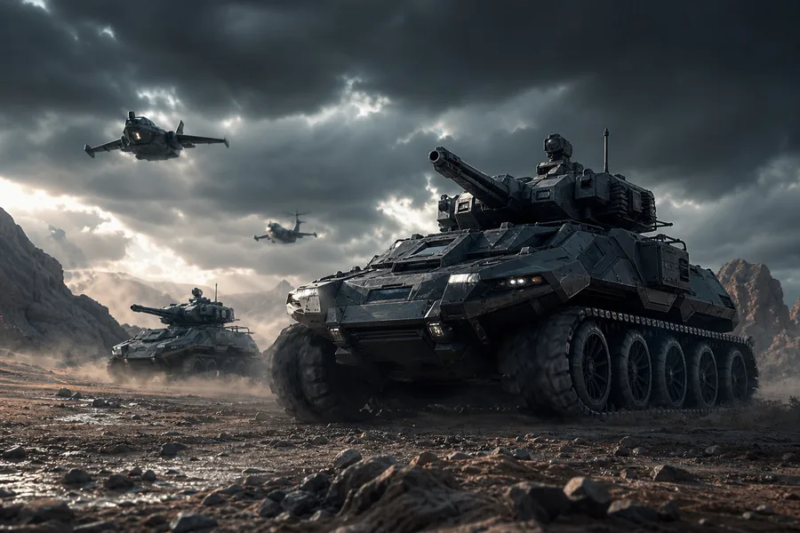 Futuristic Armored Vehicle In Desert Military Wallpaper  1 4K