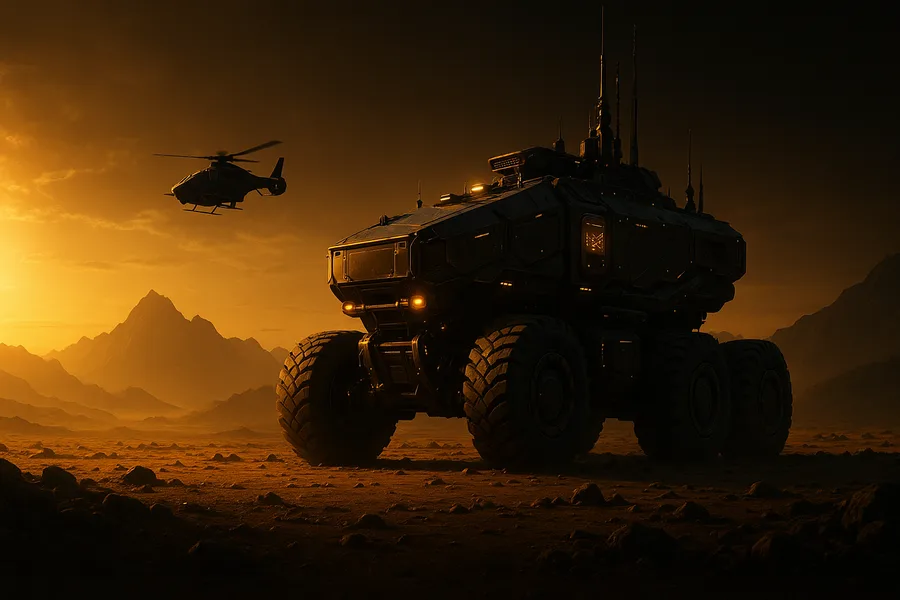 Futuristic Armored Vehicle In Desert Military Wallpaper  9 4K