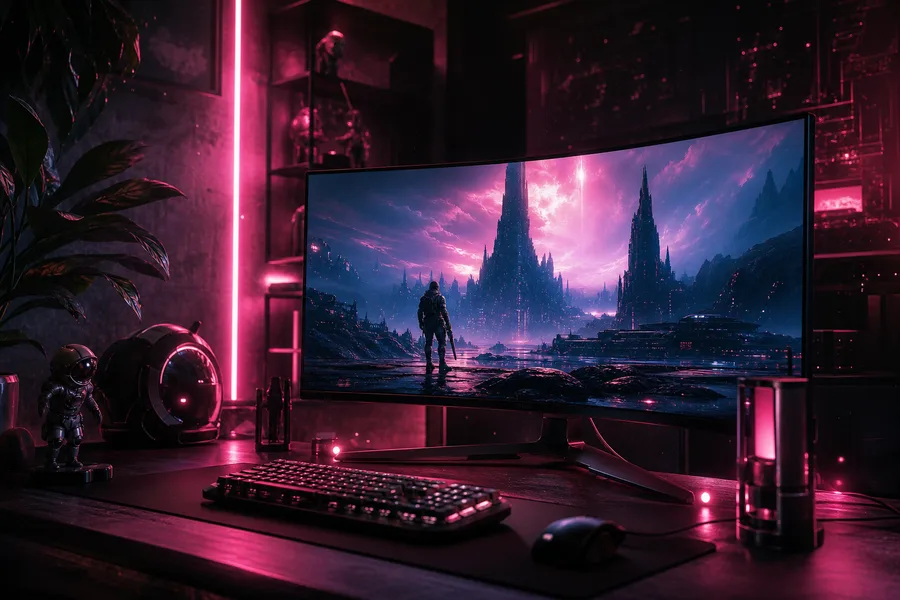 Futuristic Gaming Setup With RGB Lighting Gaming Wallpaper  1 4K