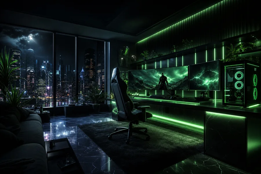 Futuristic Gaming Setup With RGB Lighting Gaming Wallpaper  1 4K