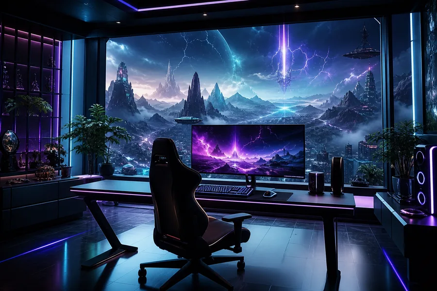 Futuristic Gaming Setup With RGB Lighting Gaming Wallpaper  1 4K