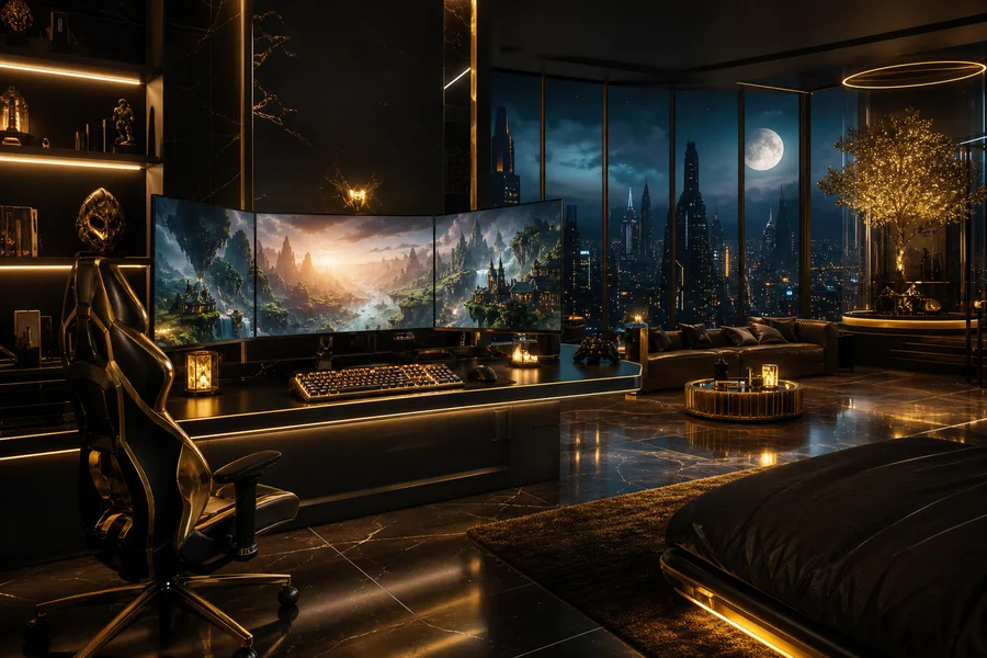Futuristic Gaming Setup With RGB Lighting Gaming Wallpaper  1 4K
