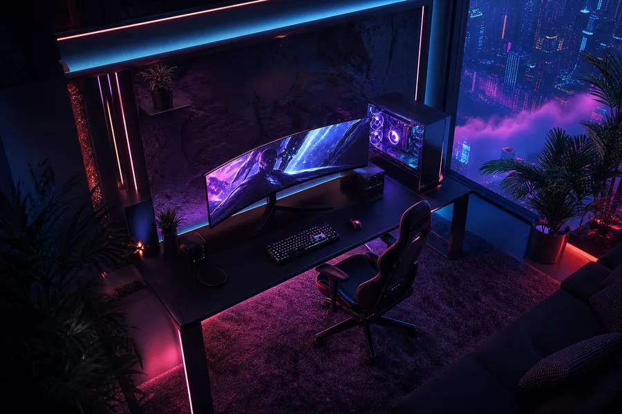 Futuristic Gaming Setup With RGB Lighting Gaming Wallpaper  1 4K