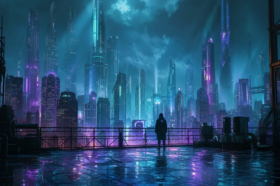 Futuristic Rooftop City View Cyberpunk Wallpaper  9 4K