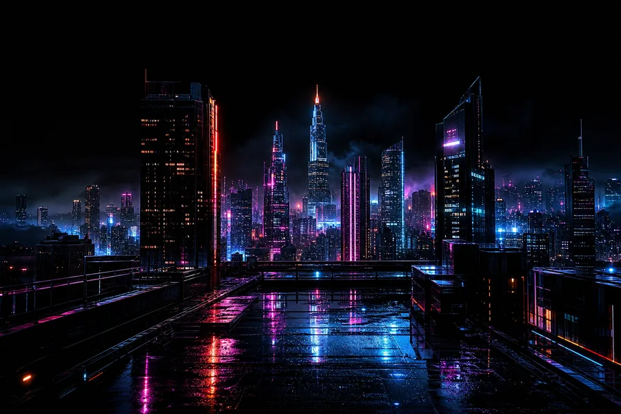 Futuristic Rooftop City View Cyberpunk Wallpaper  9 4K