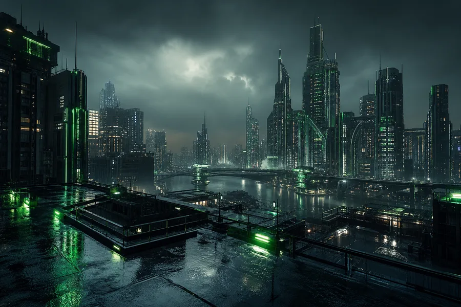 Futuristic Rooftop City View Cyberpunk Wallpaper  9 4K