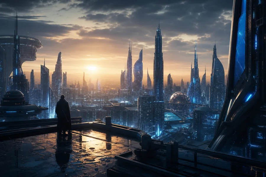Futuristic Rooftop City View Cyberpunk Wallpaper  9 4K