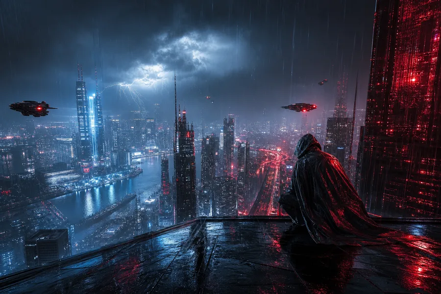 Futuristic Rooftop City View Cyberpunk Wallpaper  9 4K