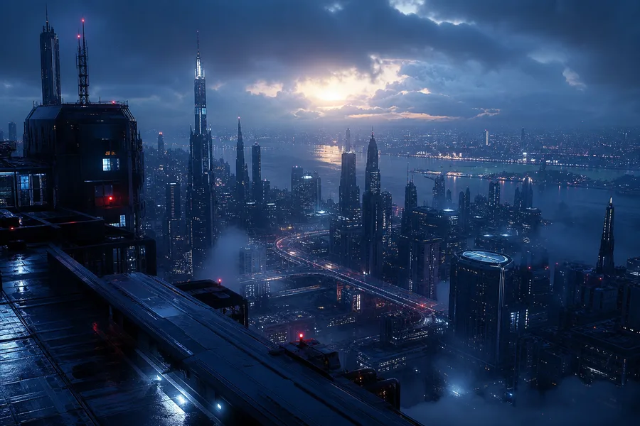 Futuristic Rooftop City View Cyberpunk Wallpaper  9 4K