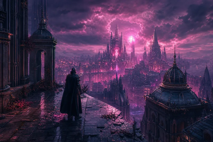 Futuristic Rooftop City View Fantasy Wallpaper  9 4K