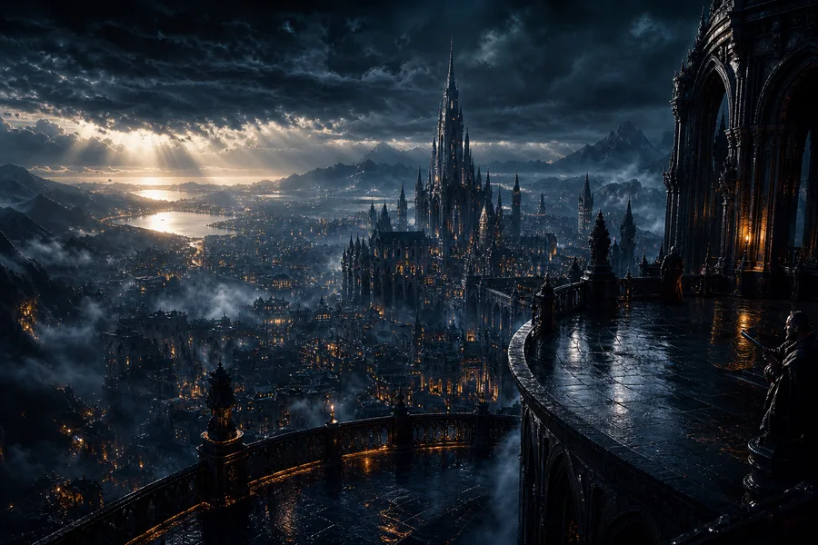 Futuristic Rooftop City View Fantasy Wallpaper  9 4K