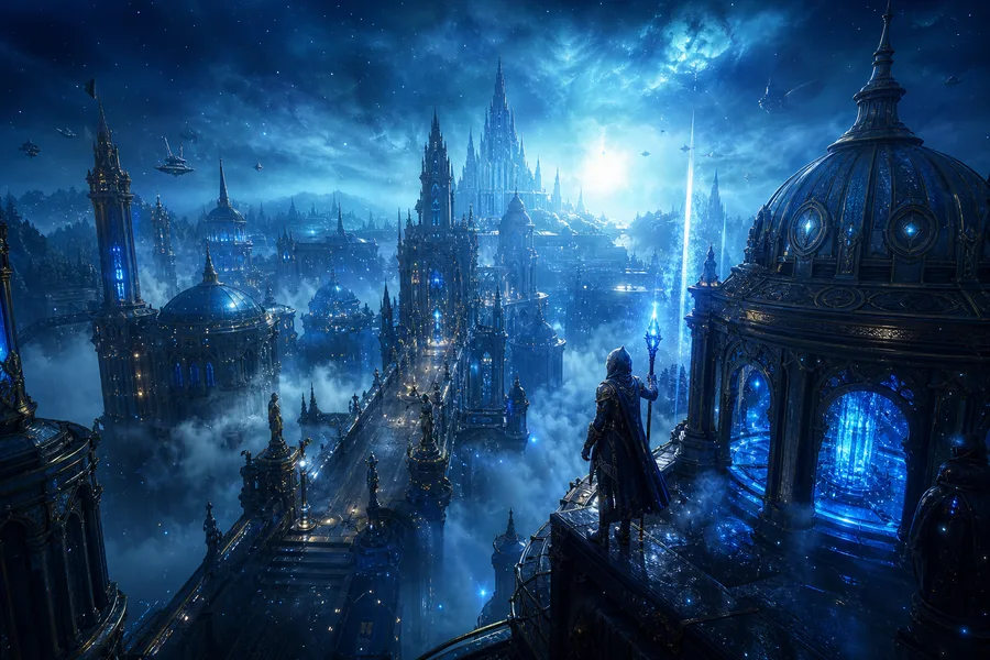 Futuristic Rooftop City View Fantasy Wallpaper  9 4K