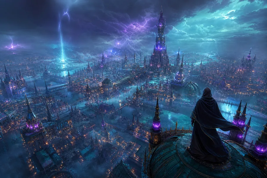 Futuristic Rooftop City View Fantasy Wallpaper  9 4K