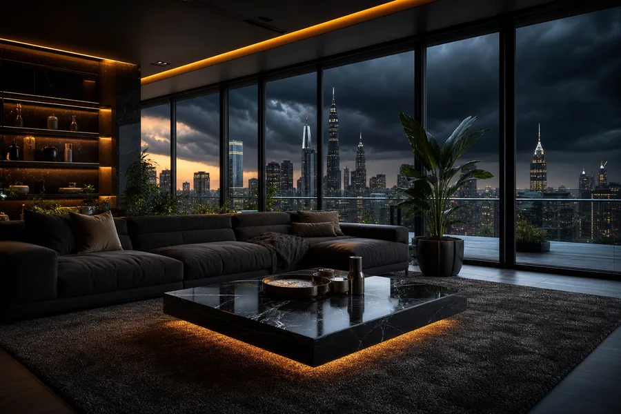 Futuristic Rooftop City View Living-Room-Design Wallpaper  25 4K