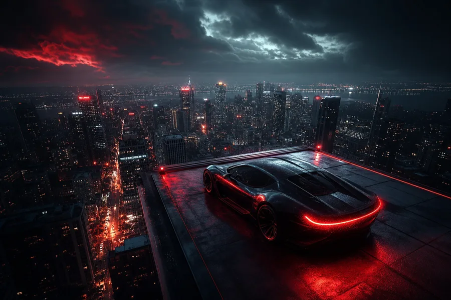 Futuristic Rooftop City View Supercars Wallpaper  9 4K