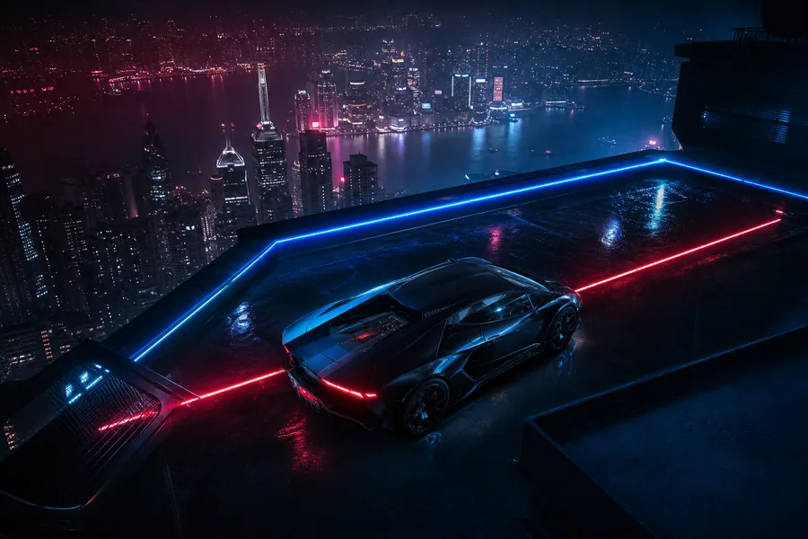 Futuristic Rooftop City View Supercars Wallpaper  9 4K