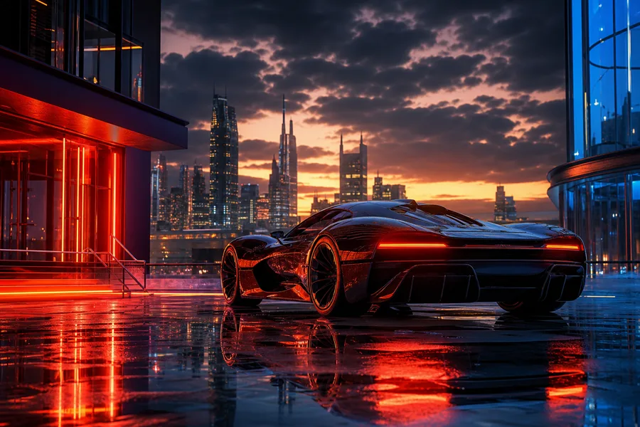 Futuristic Rooftop City View Supercars Wallpaper  9 4K