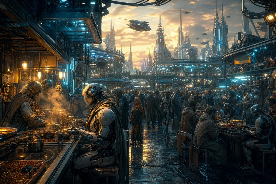 Futuristic Street Food Market Art Wallpaper  16 4K