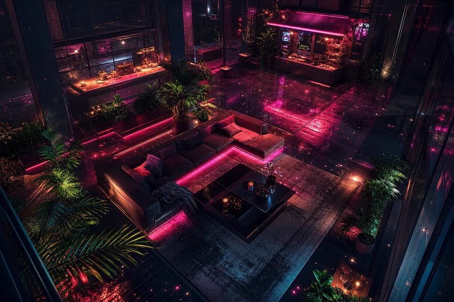 Futuristic Street Food Market Living-Room-Design Wallpaper  16 4K