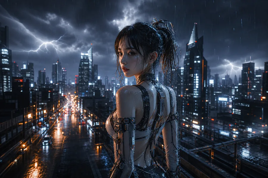 Futuristic Tokyo Street At Night Ai-Girls Wallpaper  2 4K