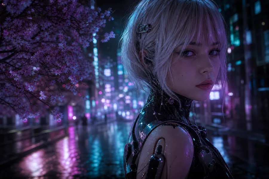 Futuristic Tokyo Street At Night Ai-Girls Wallpaper  2 4K
