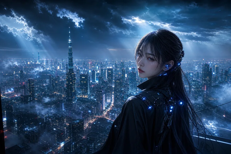 Futuristic Tokyo Street At Night Ai-Girls Wallpaper  2 4K