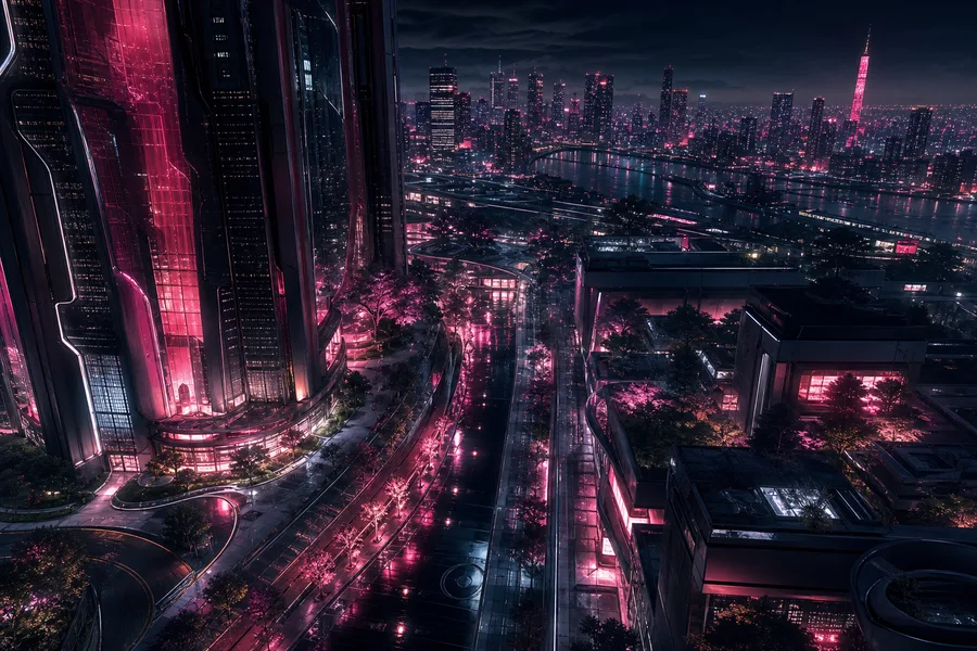 Futuristic Tokyo Street At Night Architecture Wallpaper  2 4K