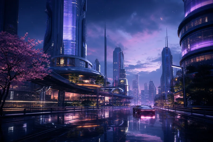 Futuristic Tokyo Street At Night Architecture Wallpaper  2 4K