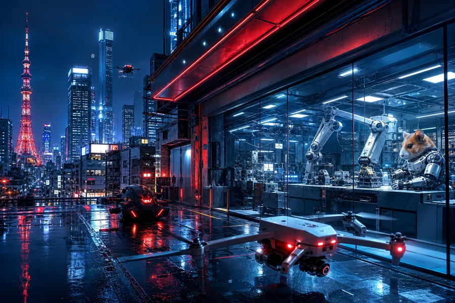 Futuristic Tokyo Street At Night Hamster-Robotics Wallpaper  2 4K