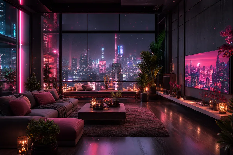 Futuristic Tokyo Street At Night Living-Room-Design Wallpaper  18 4K