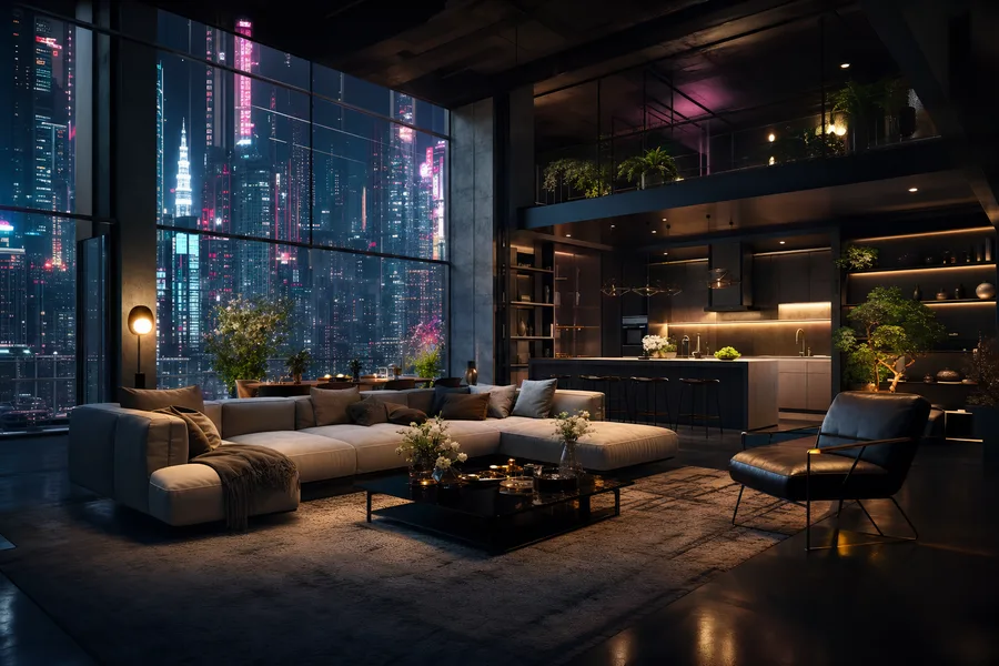 Futuristic Tokyo Street At Night Living-Room-Design Wallpaper  2 4K