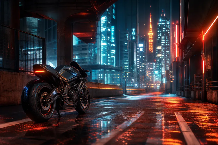 Futuristic Tokyo Street At Night Motorcycles Wallpaper  2 4K