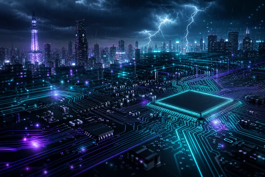 Futuristic Tokyo Street At Night Pcb-Design Wallpaper  2 4K