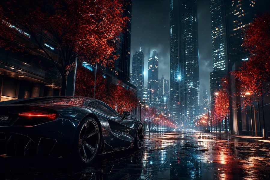 Futuristic Tokyo Street At Night Supercars Wallpaper  2 4K
