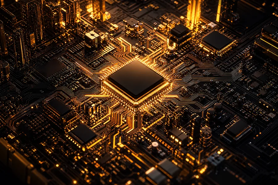Glowing Microchip On Dark PCB Electronics Wallpaper  10 4K
