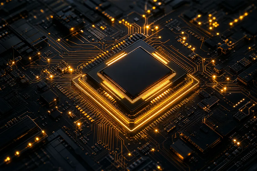 Glowing Microchip On Dark PCB Electronics Wallpaper  2 4K