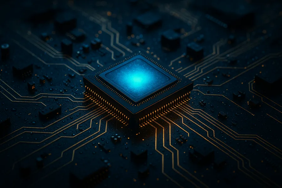 Glowing Microchip On Dark PCB Electronics Wallpaper  2 4K