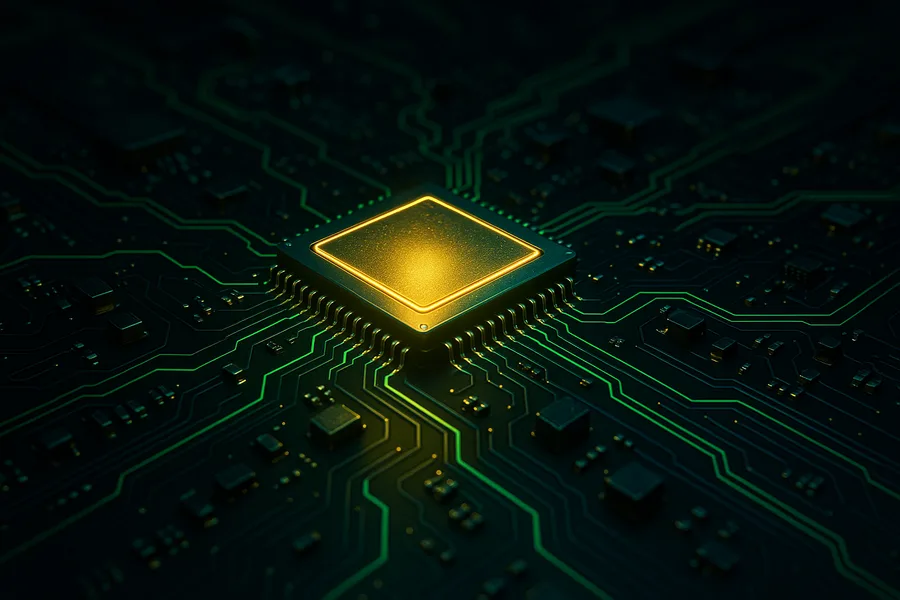 Glowing Microchip On Dark PCB Electronics Wallpaper  2 4K