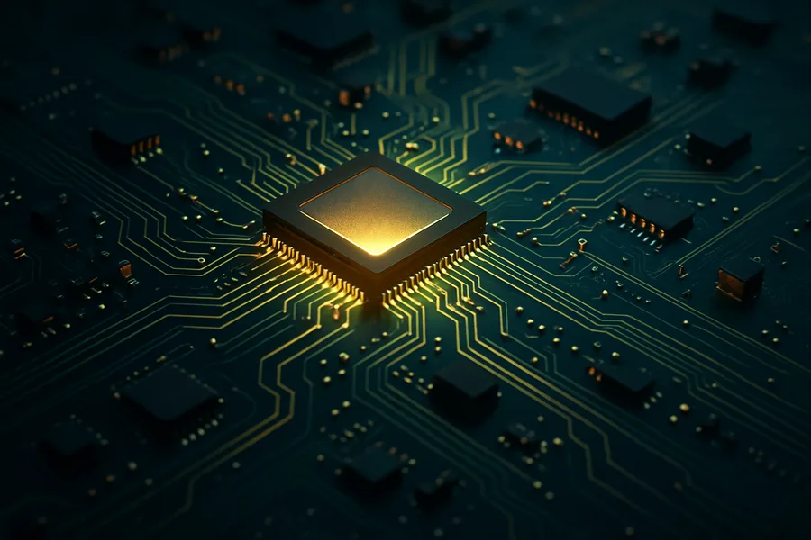 Glowing Microchip On Dark PCB Electronics Wallpaper  2 4K