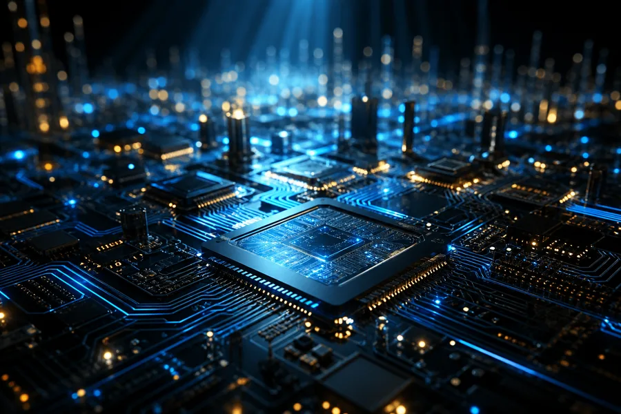 Glowing Microchip On Dark PCB Electronics Wallpaper  2 4K