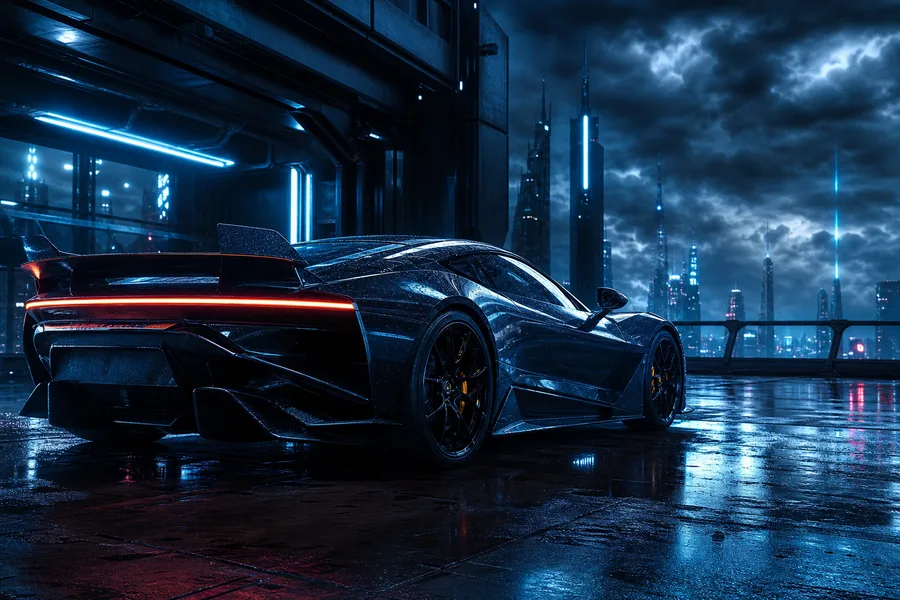 Luxury Supercar In Cyberpunk Garage Cars Wallpaper  3 4K