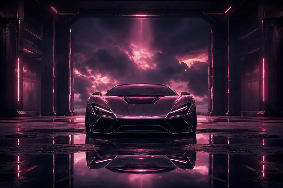 Luxury Supercar In Cyberpunk Garage Cars Wallpaper  3 4K