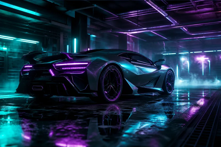 Luxury Supercar In Cyberpunk Garage Cars Wallpaper  3 4K