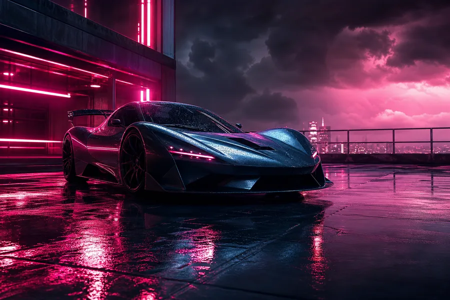 Luxury Supercar In Cyberpunk Garage Cars Wallpaper  3 4K