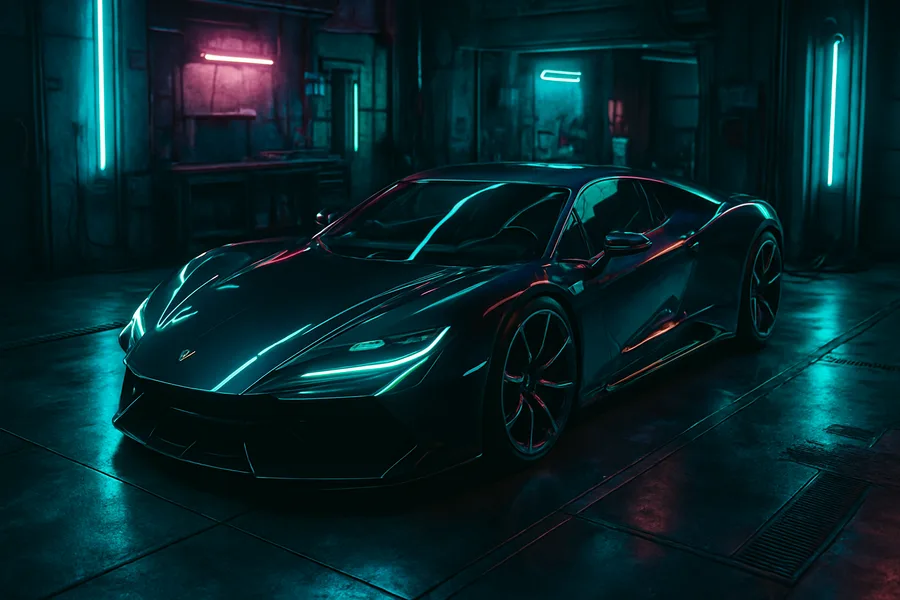 Luxury Supercar In Cyberpunk Garage Cars Wallpaper  3 4K
