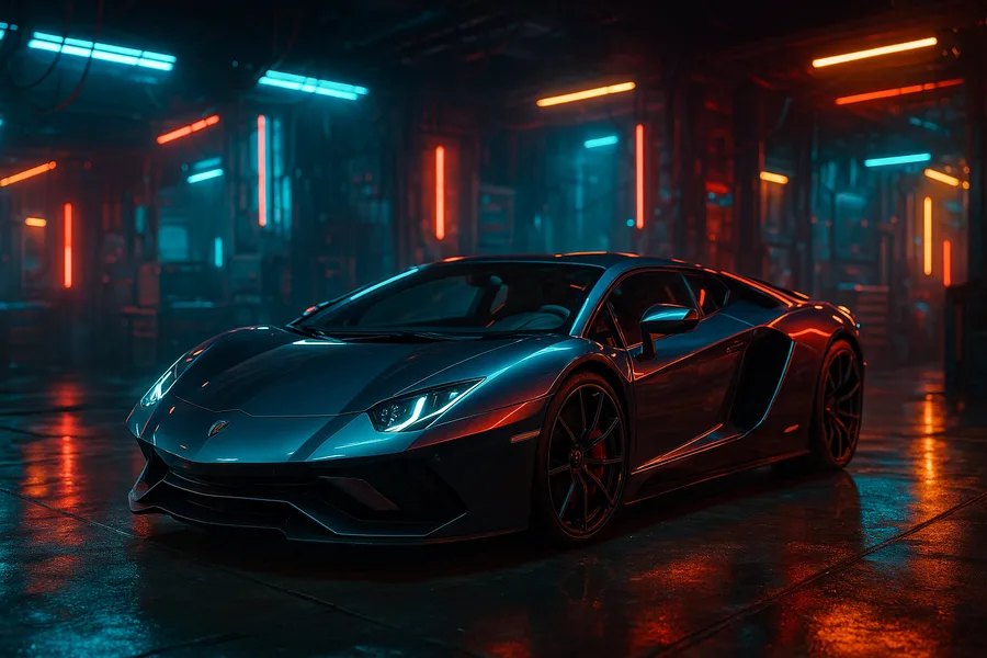 Luxury Supercar In Cyberpunk Garage Cars Wallpaper  3 4K
