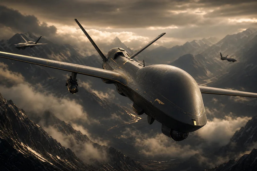 Military Drone Flying Over Mountains Military Wallpaper  2 4K